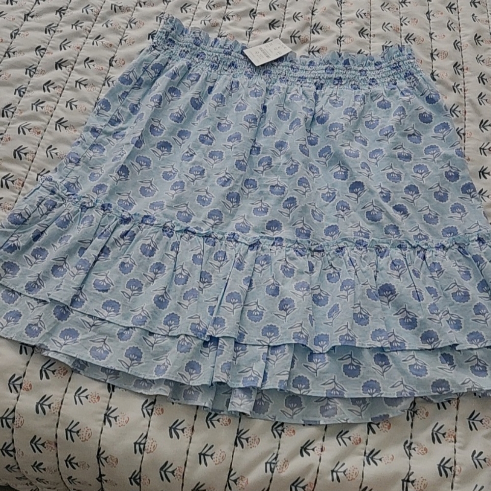J. Crew Floral Blue Ruffle Skirt